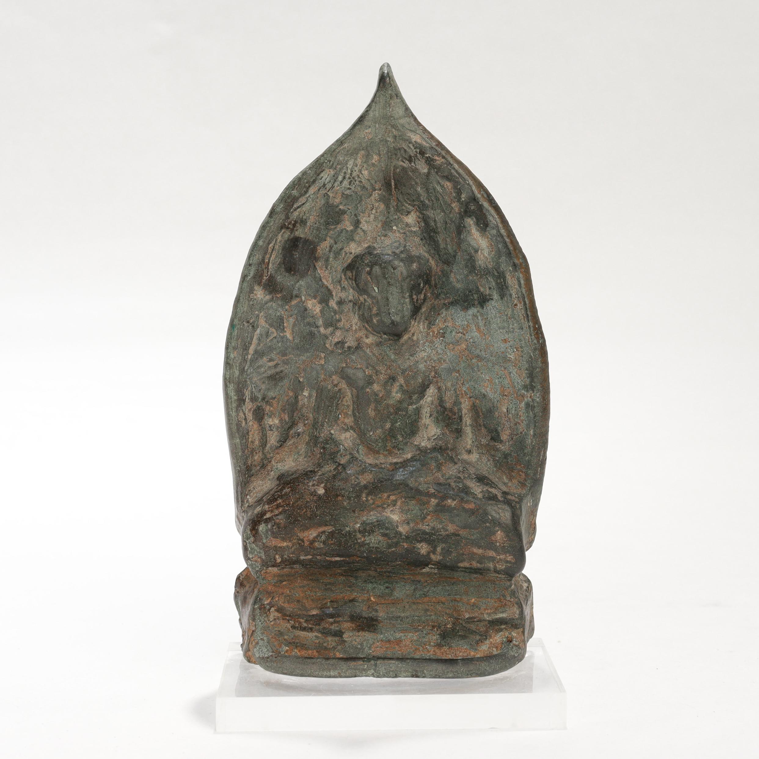 Ancient Gandharan Large Bronze Figural Seated Buddha Tsatsa Casting Mold For Sale 2