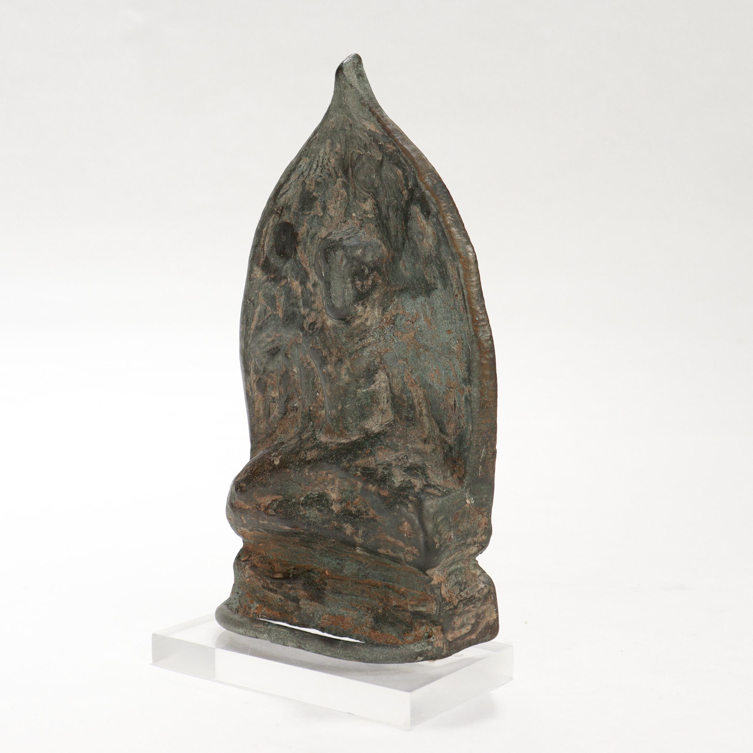 Ancient Gandharan Large Bronze Figural Seated Buddha Tsatsa Casting Mold For Sale 4