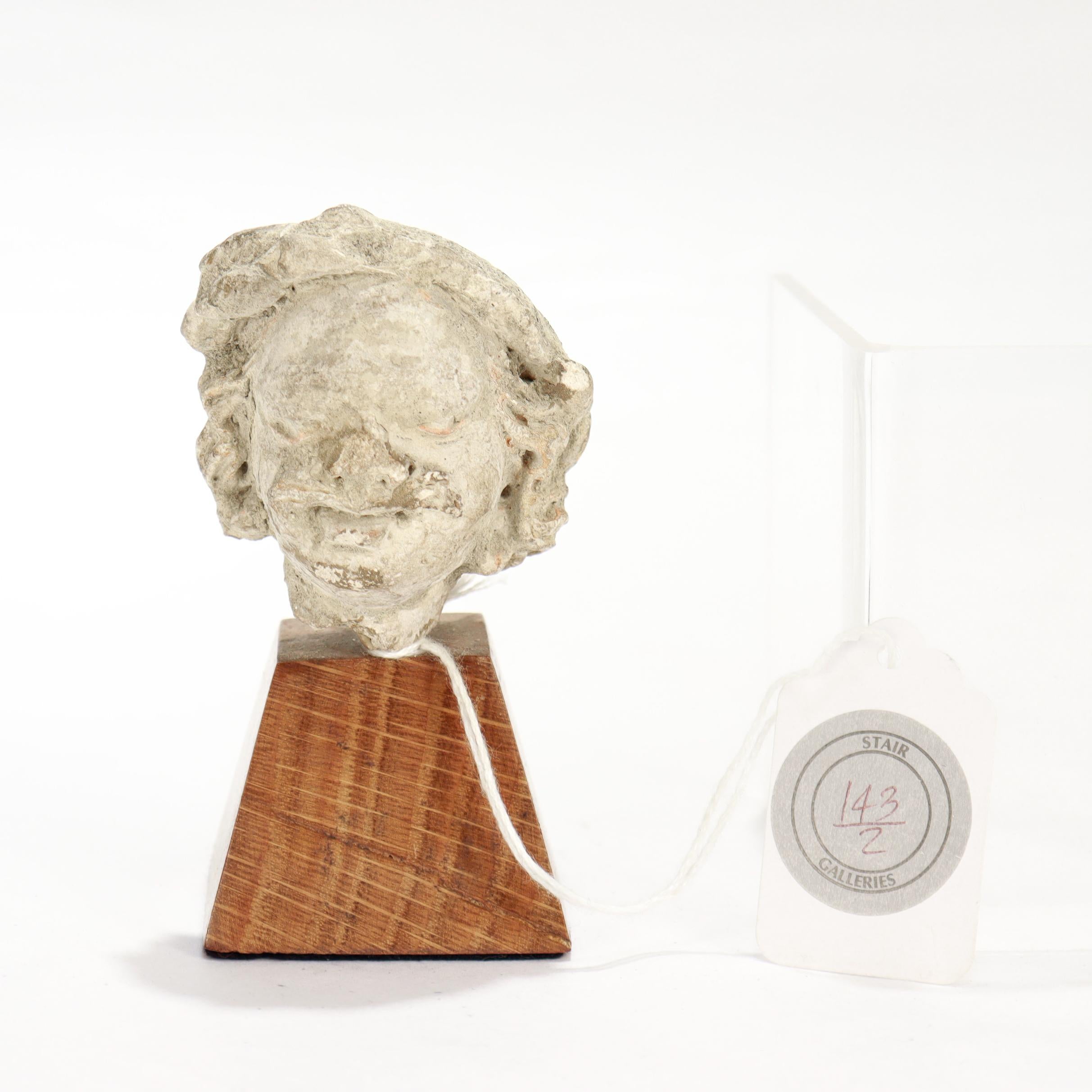 Ancient Gandharan Miniature Stucco Bust of a Man, ca. 5th Century In Fair Condition For Sale In Philadelphia, PA