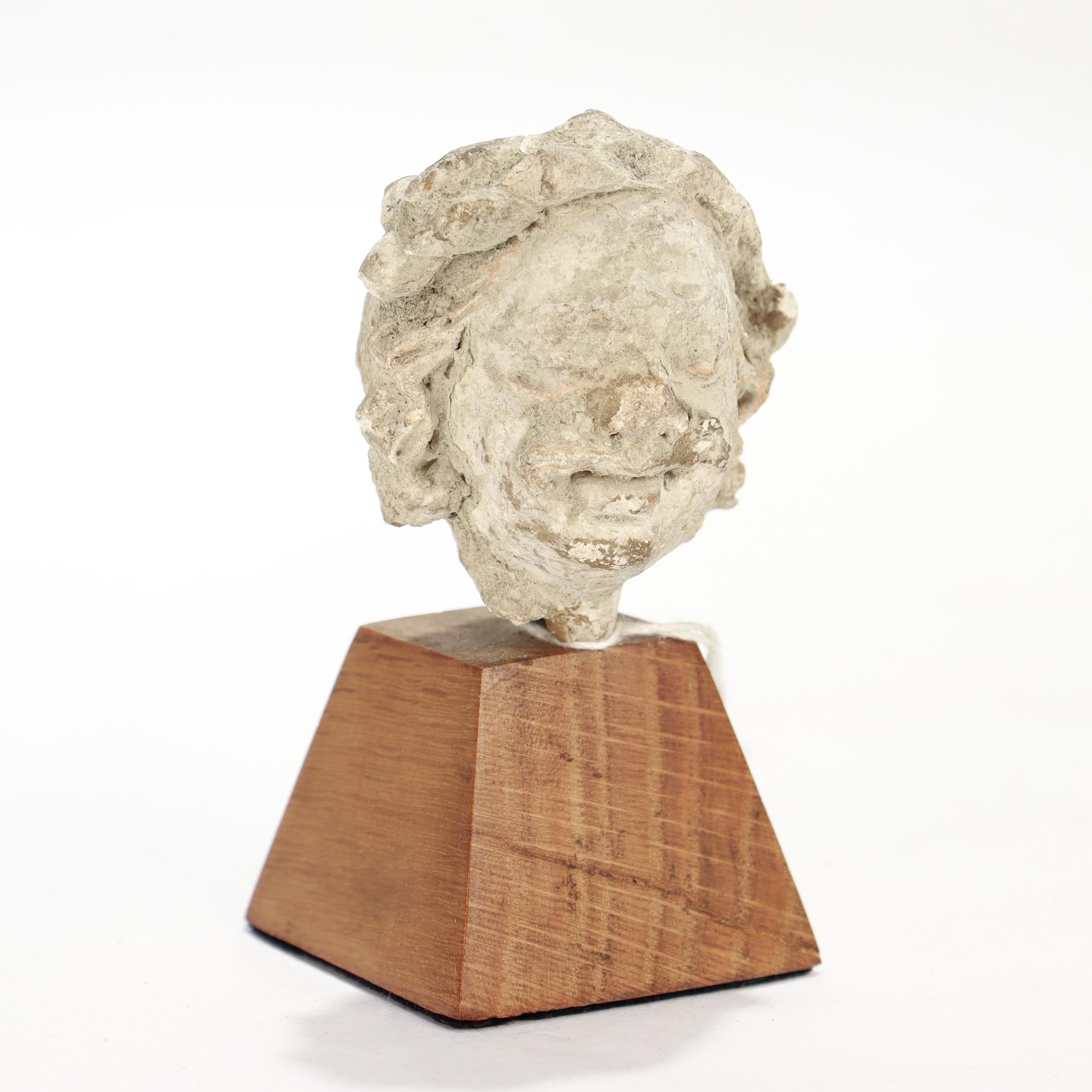 Ancient Gandharan Miniature Stucco Bust of a Man, ca. 5th Century For Sale 3