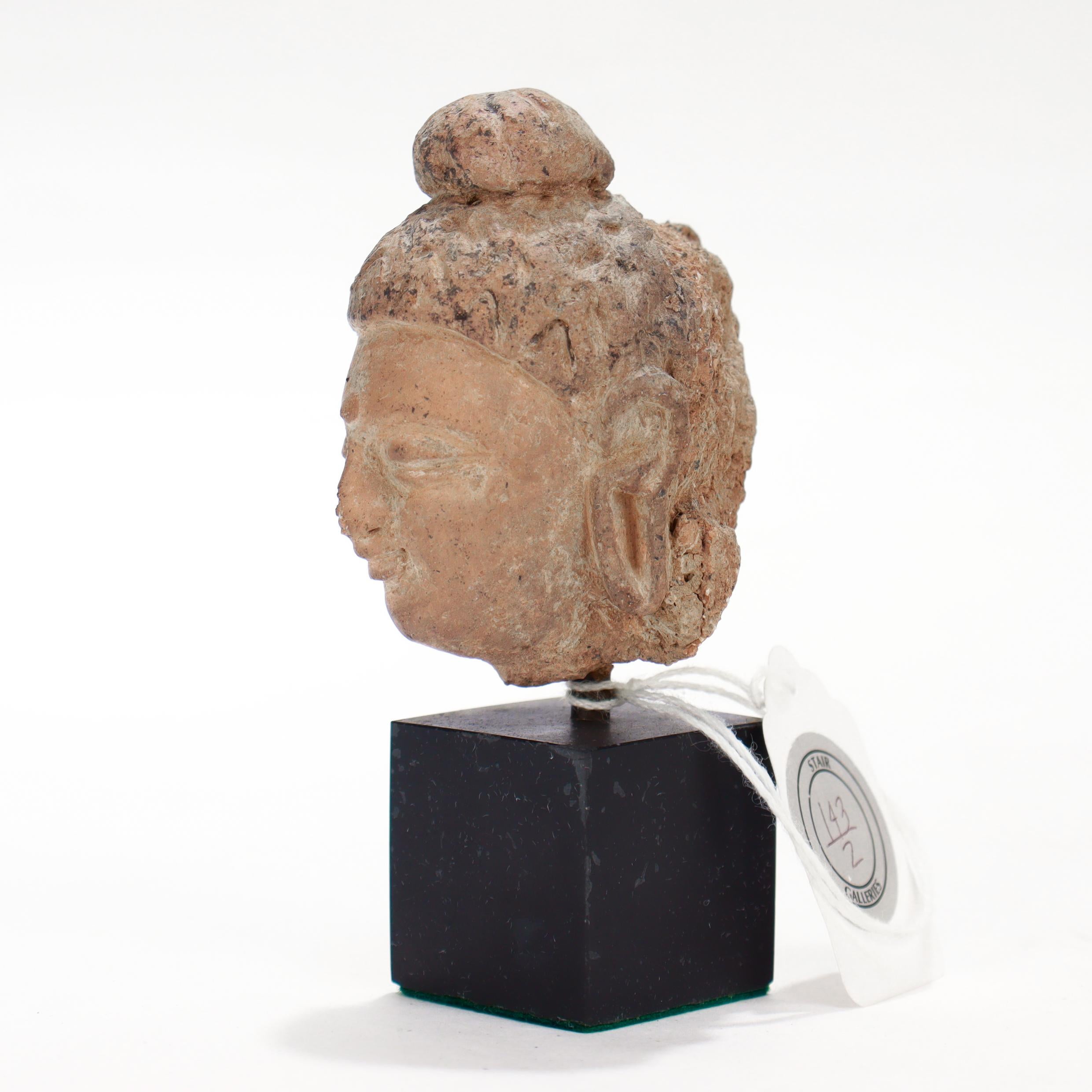 Ancient Gandharan Miniature Stucco Bust of the Buddha, ca. 5th Century In Fair Condition For Sale In Philadelphia, PA