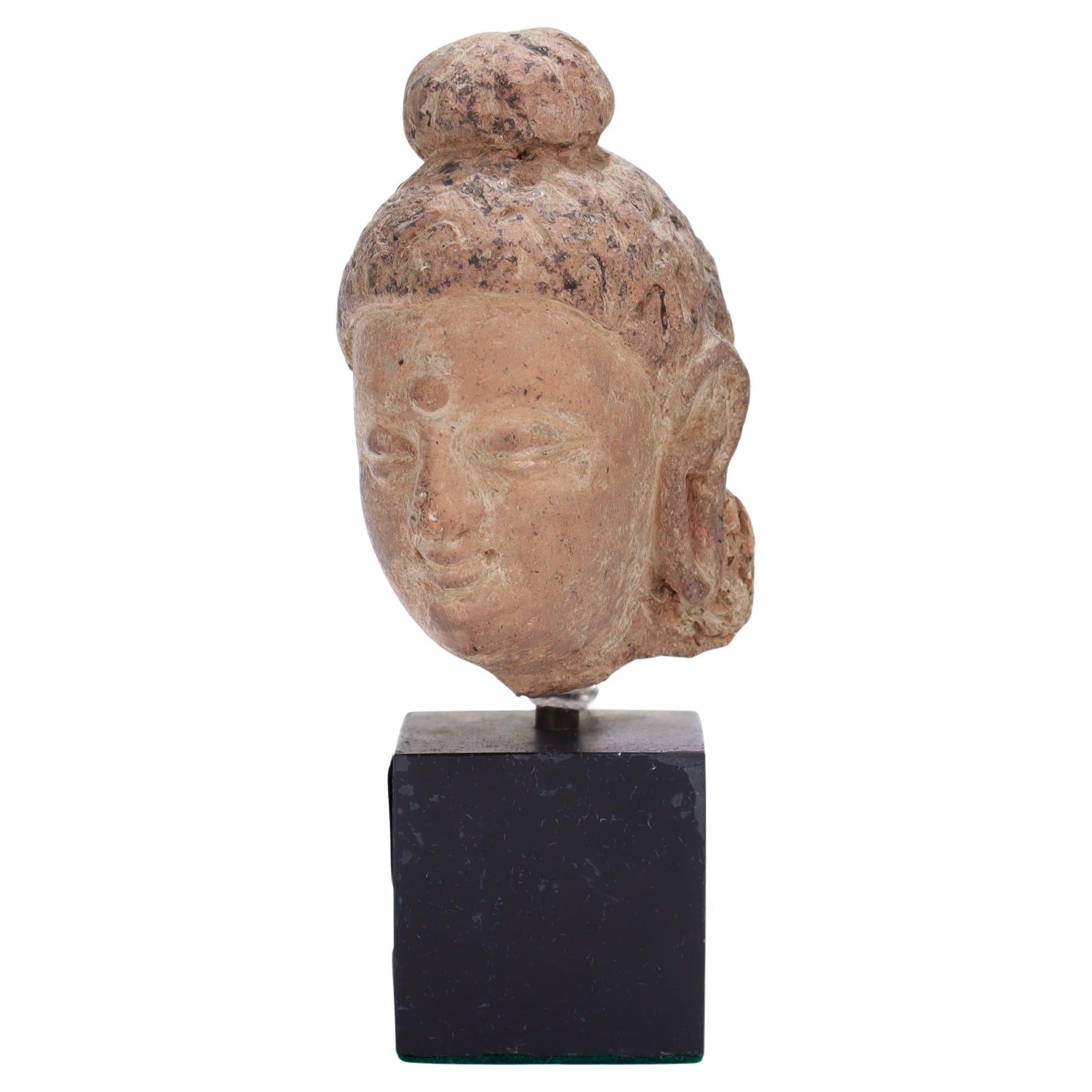Ancient Gandharan Miniature Stucco Bust of the Buddha, ca. 5th Century For Sale