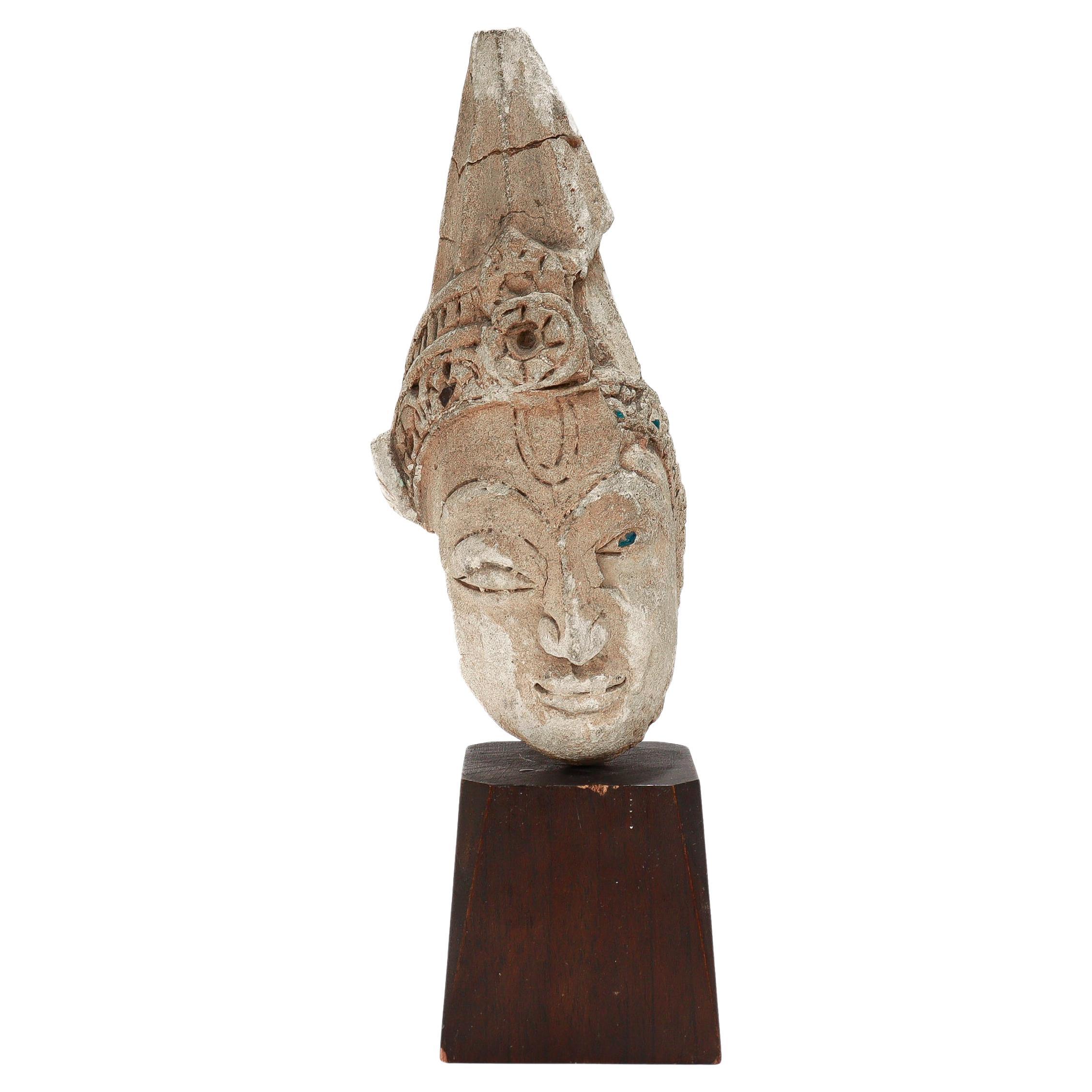 Ancient Gandharan Stucco on Terracotta Figural Buddha/Bodhisattva Bust For Sale