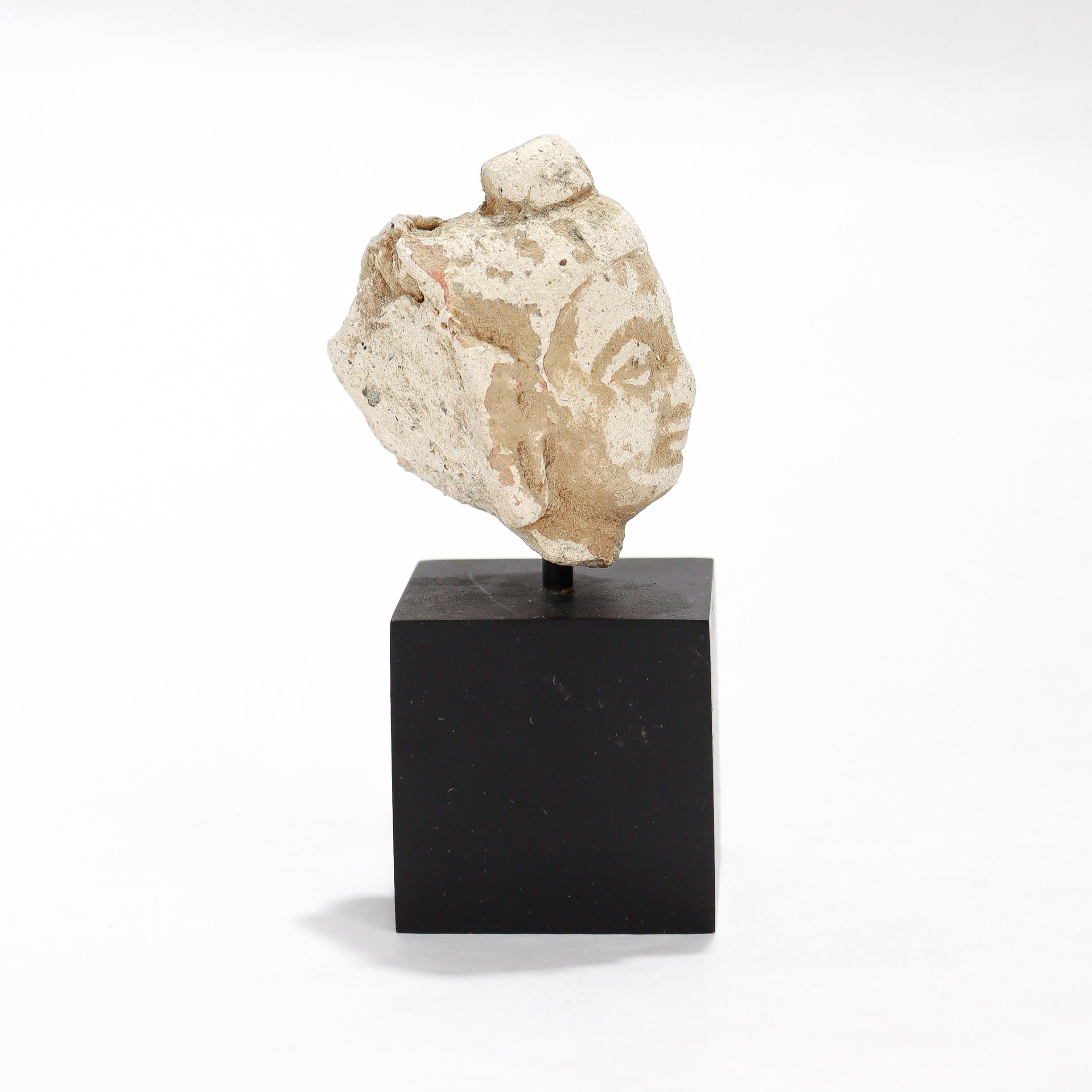 Ancient Gandharan Stucco Small Bust of the Buddha or Bodhisattva For Sale 2