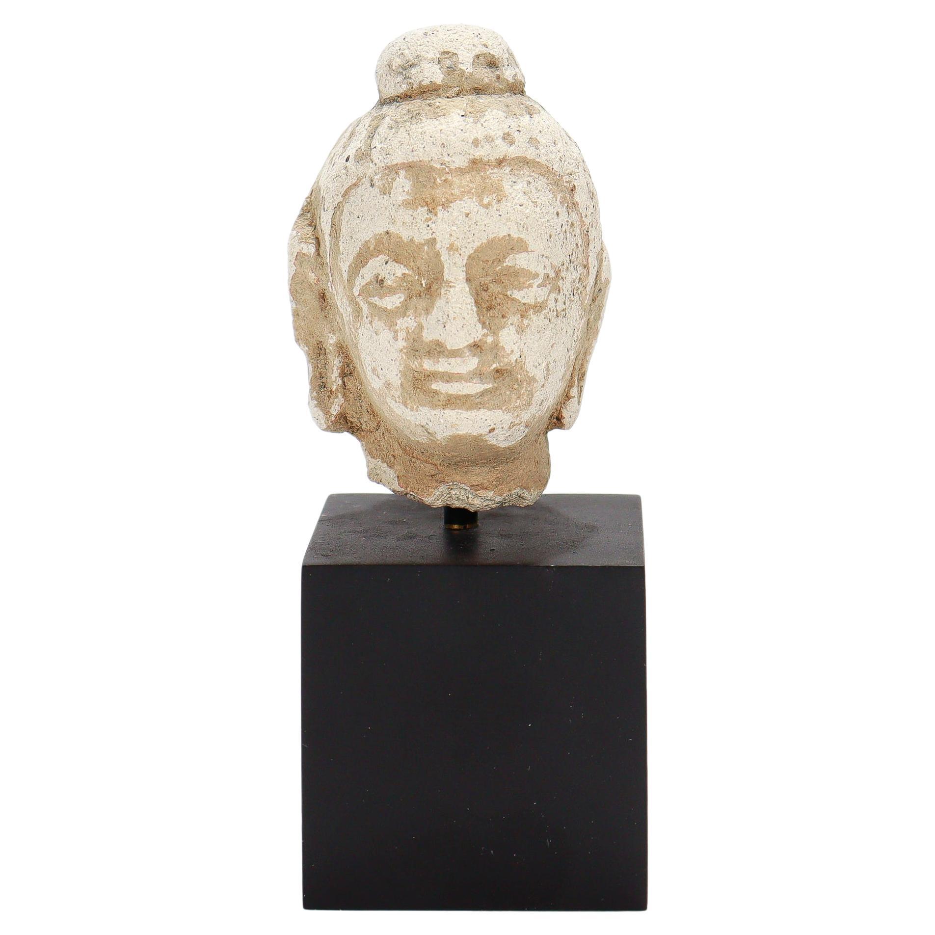 Ancient Gandharan Stucco Small Bust of the Buddha or Bodhisattva For Sale