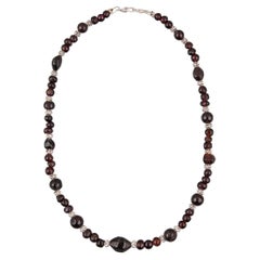 Antique Ancient Garnet Bead Necklace with Fine Silver "Mulberry" Beads and Clasp