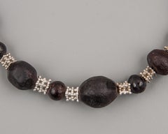 Ancient Garnet Beads Alternating with Complex Granulated Silver Beads
