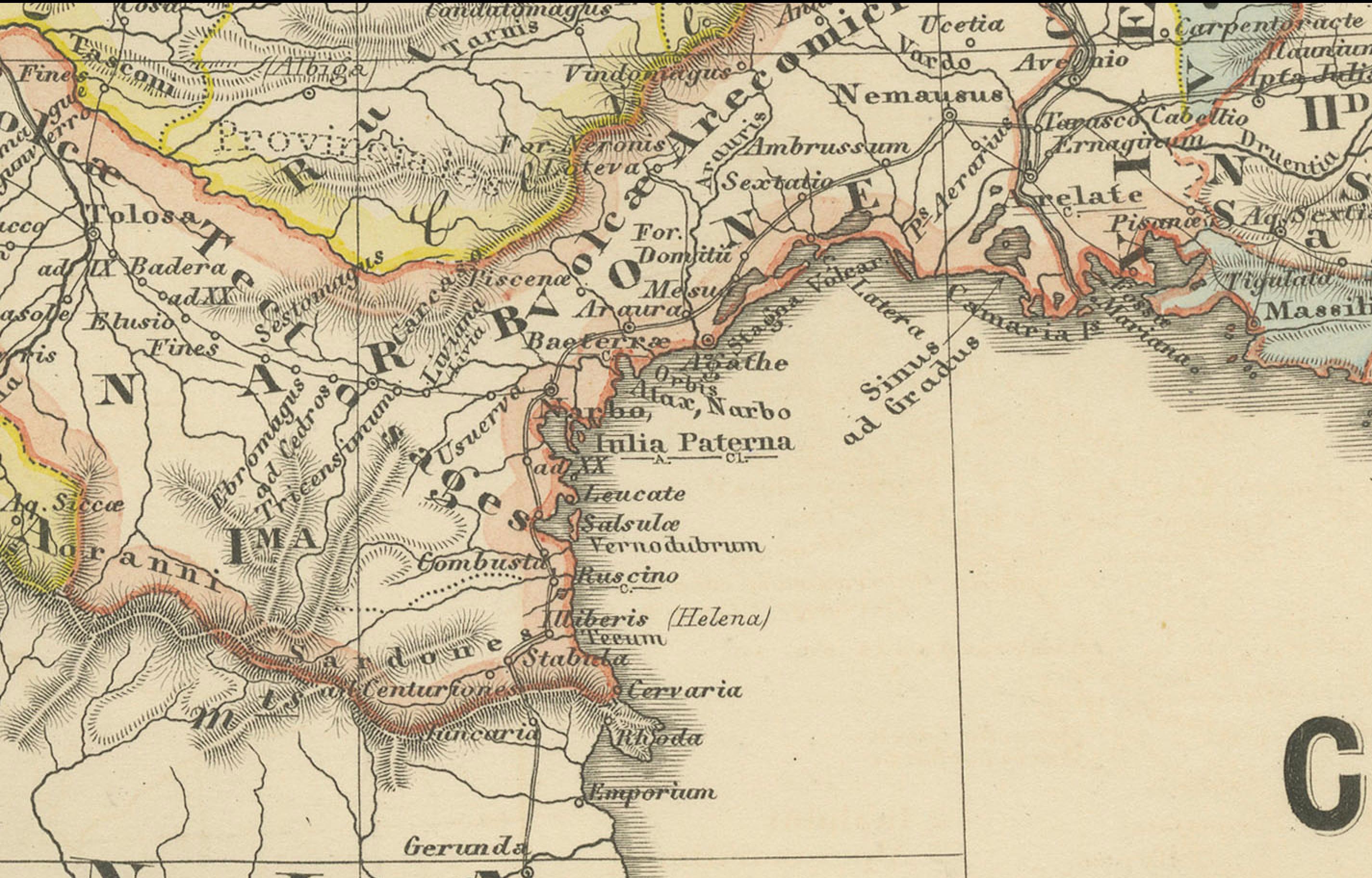 Antiker Gaul: Ein Kartographischer Überblick über Gallische Stammesangehörige und römische Provinzen, 1880 im Angebot 3
