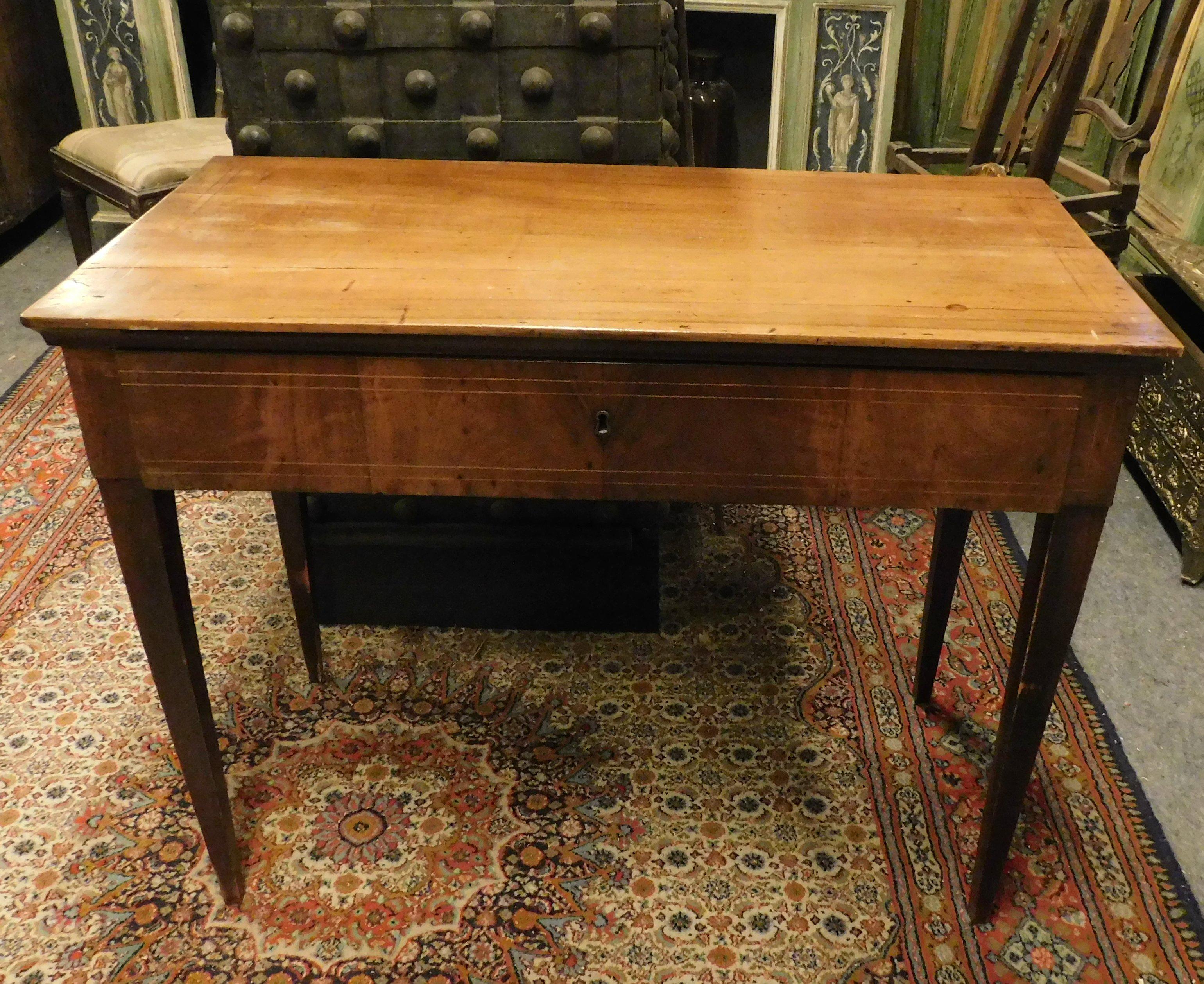 Hand-Carved Ancient Genoese Writing Table in Walnut, from the 18th Century, Italy