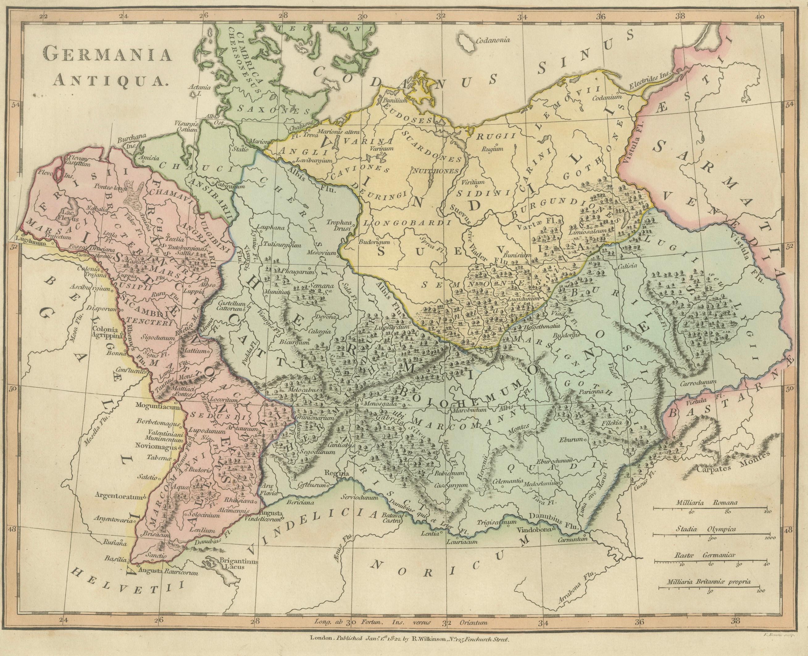 Ancient Germania Map — Roman Germany & Danube Frontier, Wilkinson 1822
