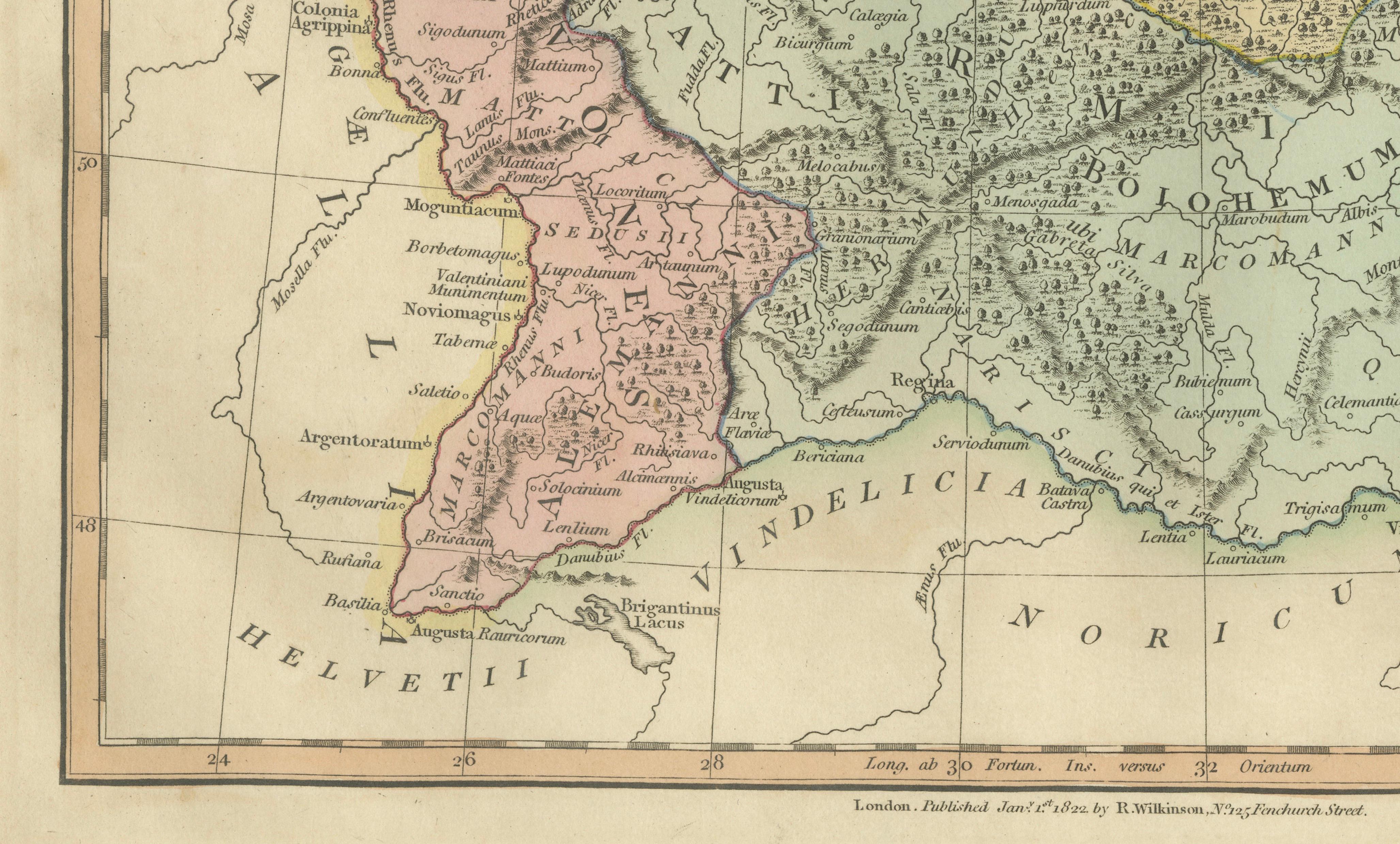 Ancient Germania Map — Roman Germany & Danube Frontier, Wilkinson 1822