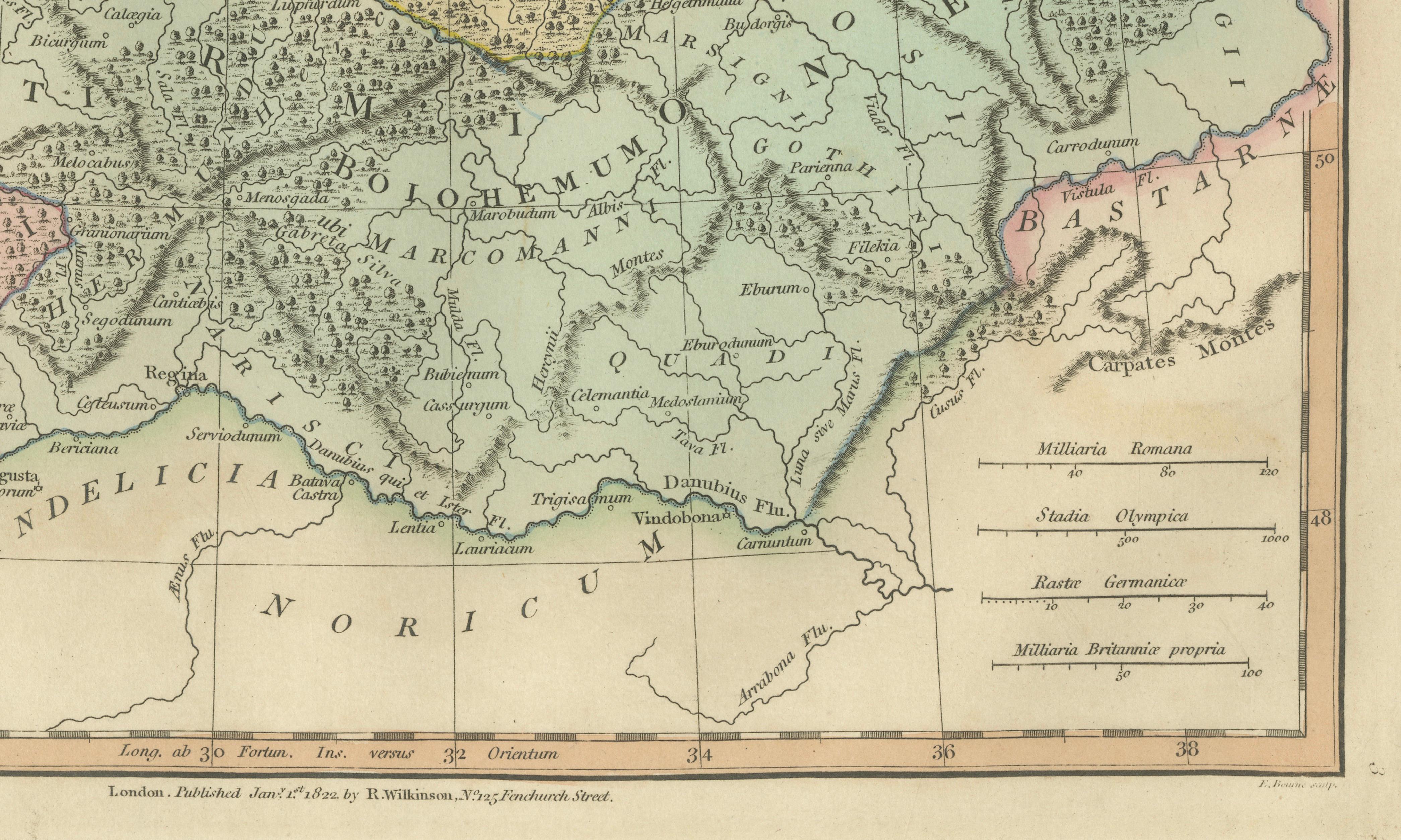 Ancient Germania Map — Roman Germany & Danube Frontier, Wilkinson 1822