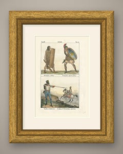 Ancient Germanic and Greek Warriors with Modern Soldiers, Hand Colored, 1842