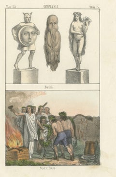 Alte germanische Gottheiten und ein Opfer, teilweise handkoloriert, 1842