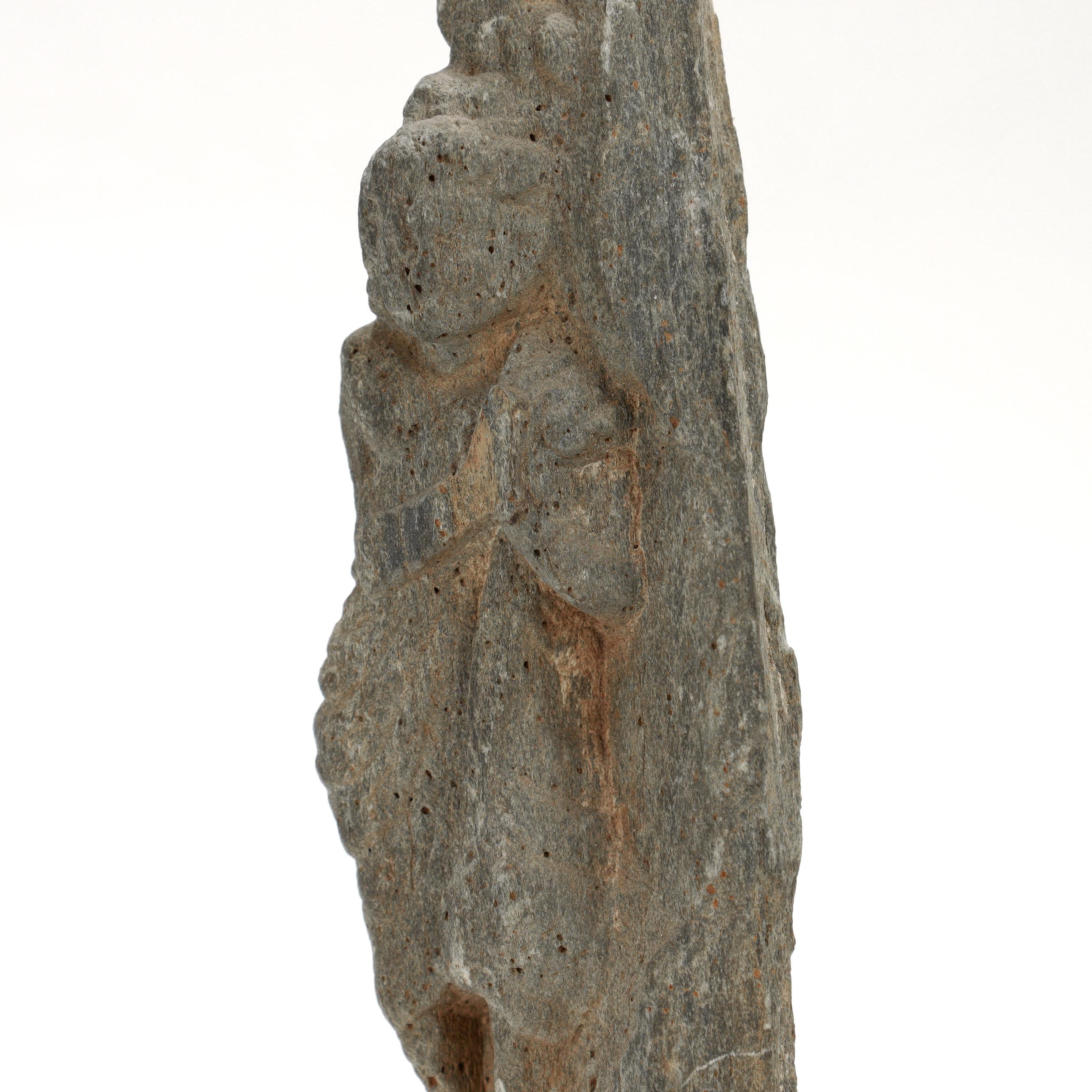 Ancient Ghandaran Green Schist Sculpture of the Buddha on a Wooden Plinth For Sale 5