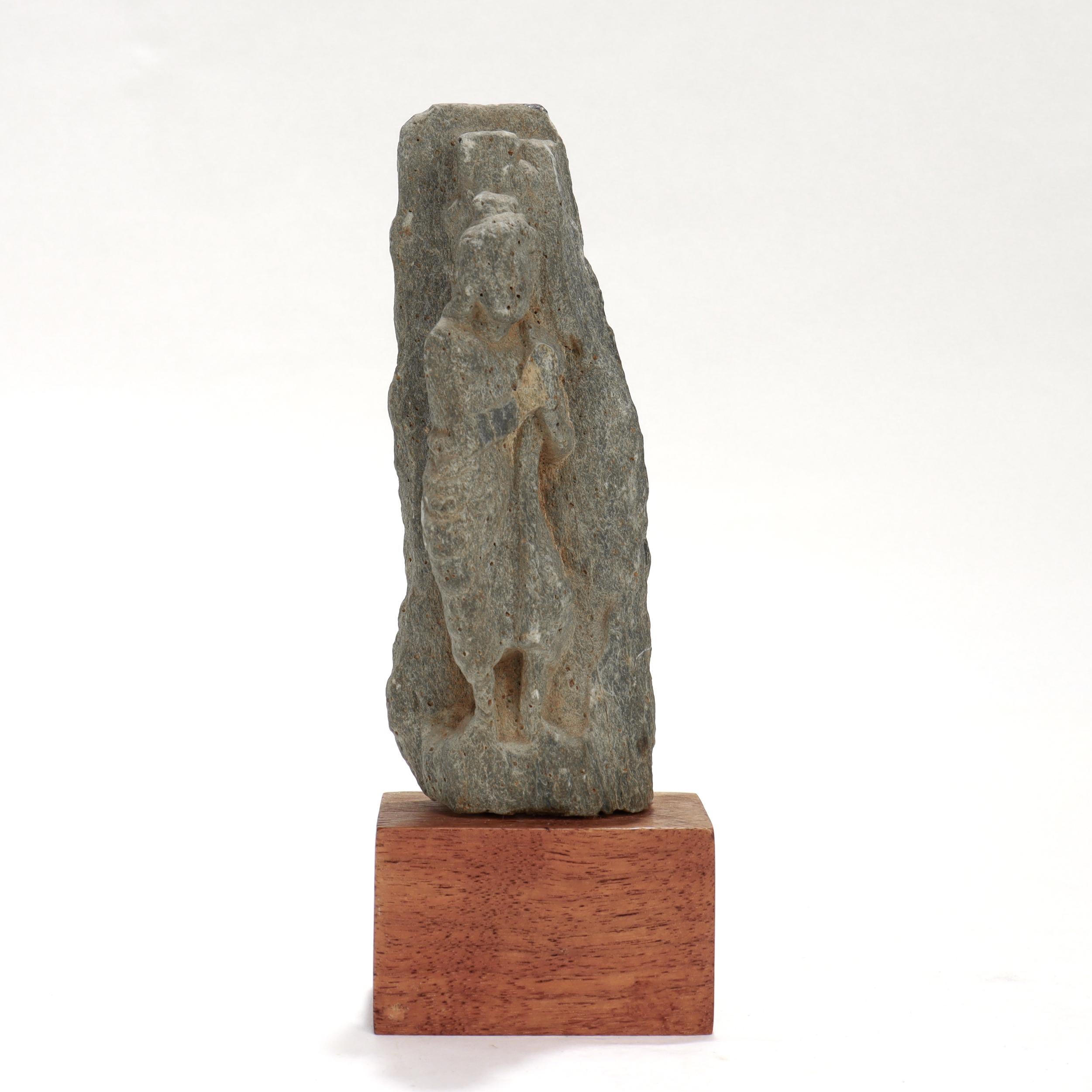 Ancient Ghandaran Green Schist Sculpture of the Buddha on a Wooden Plinth For Sale 6