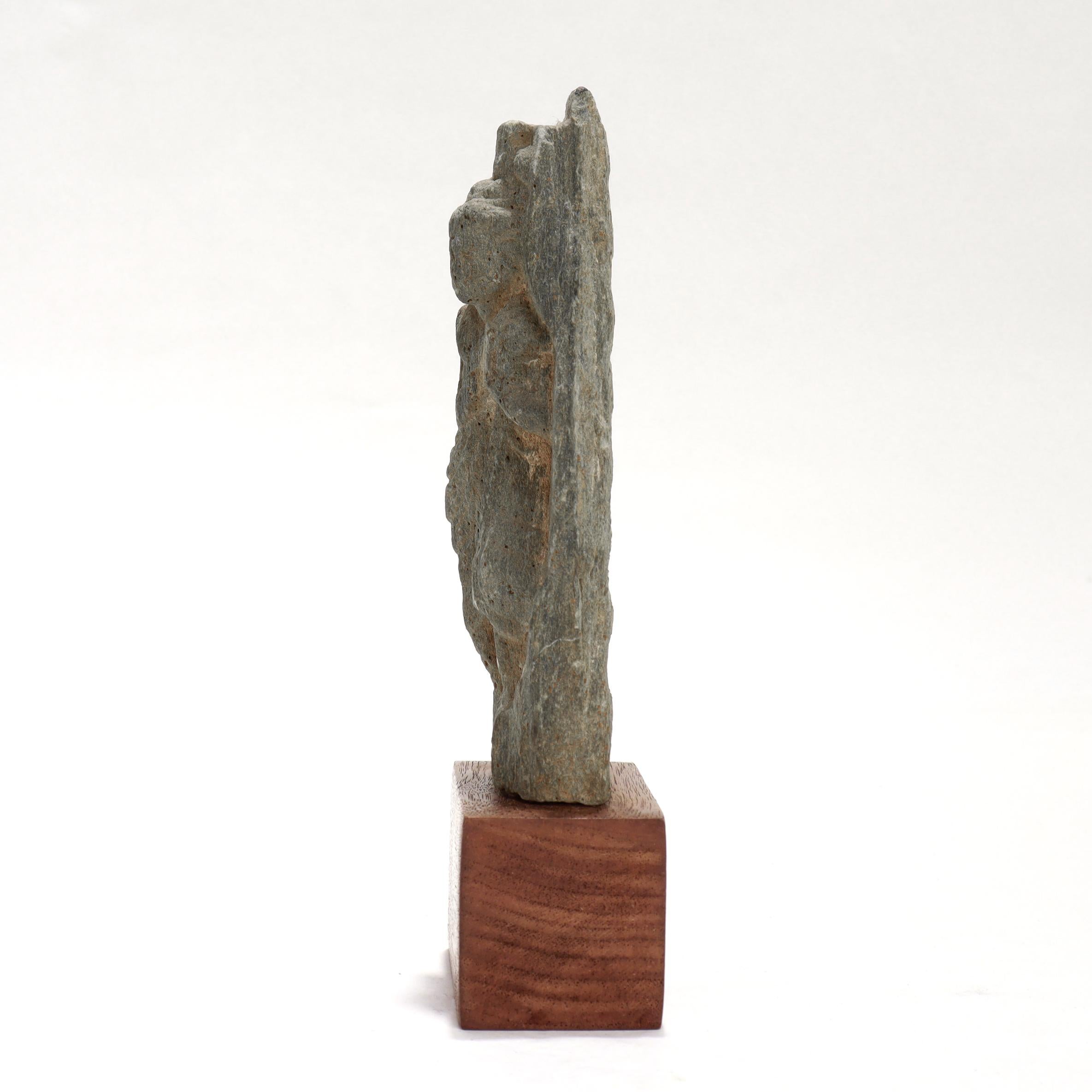 Indian Ancient Ghandaran Green Schist Sculpture of the Buddha on a Wooden Plinth For Sale