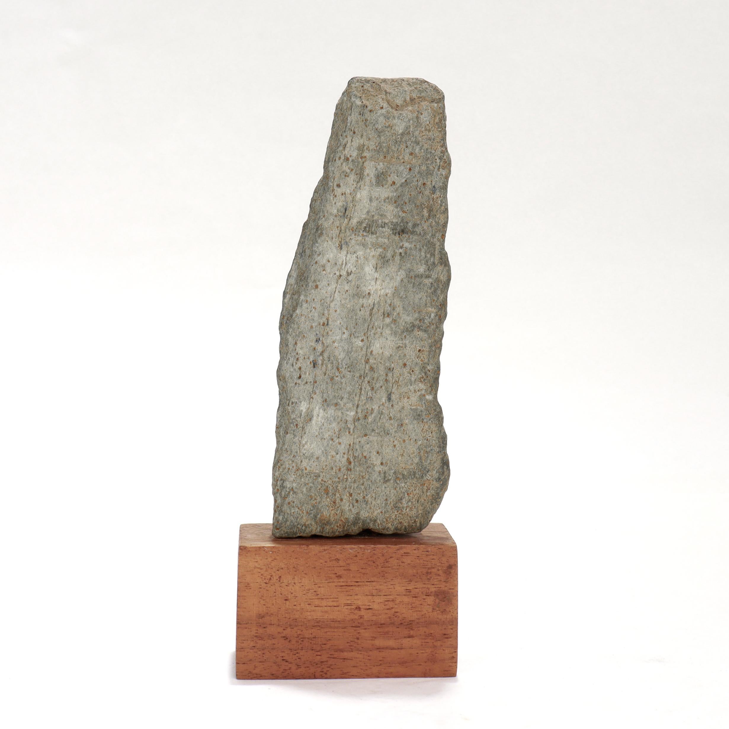 Carved Ancient Ghandaran Green Schist Sculpture of the Buddha on a Wooden Plinth For Sale