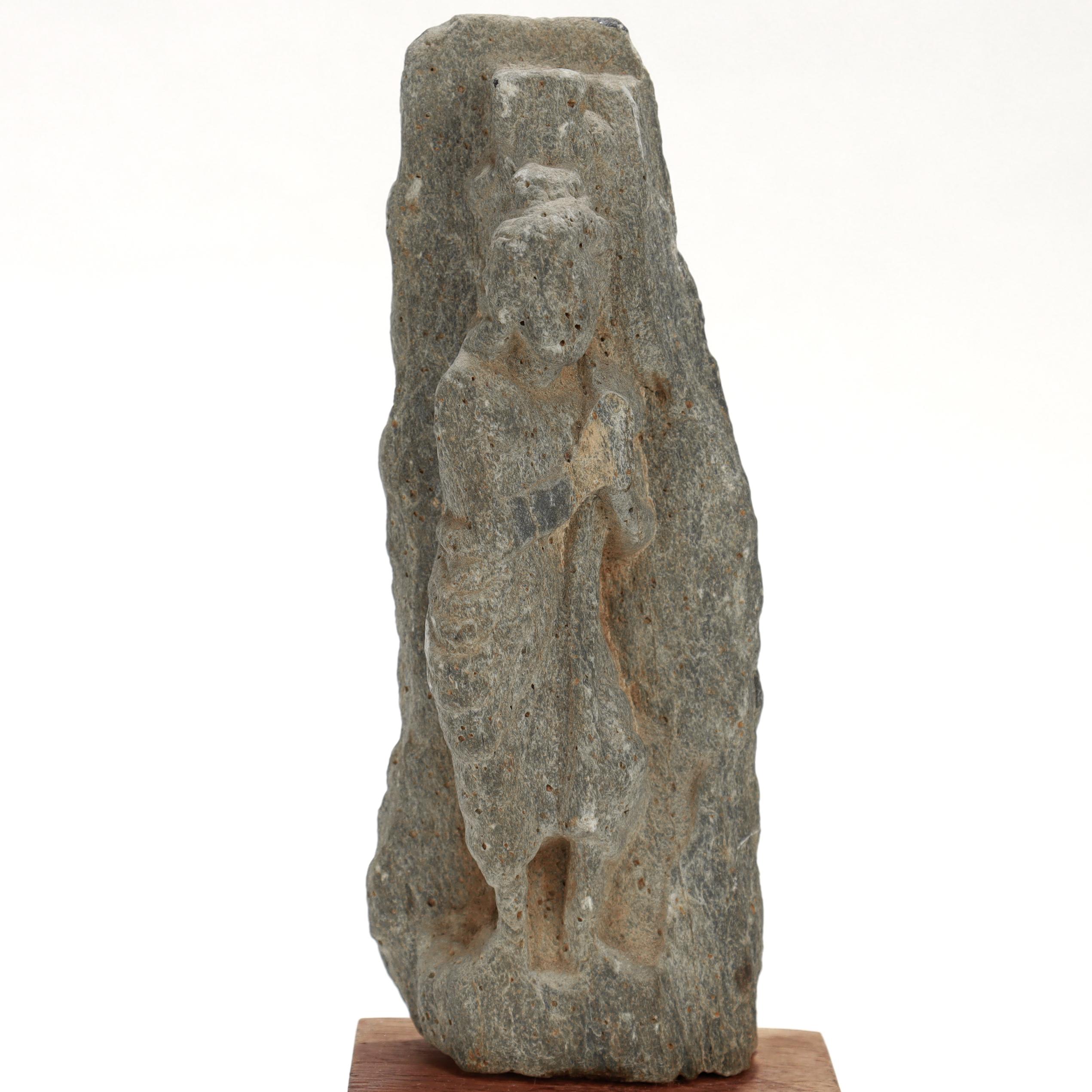 Ancient Ghandaran Green Schist Sculpture of the Buddha on a Wooden Plinth For Sale 1
