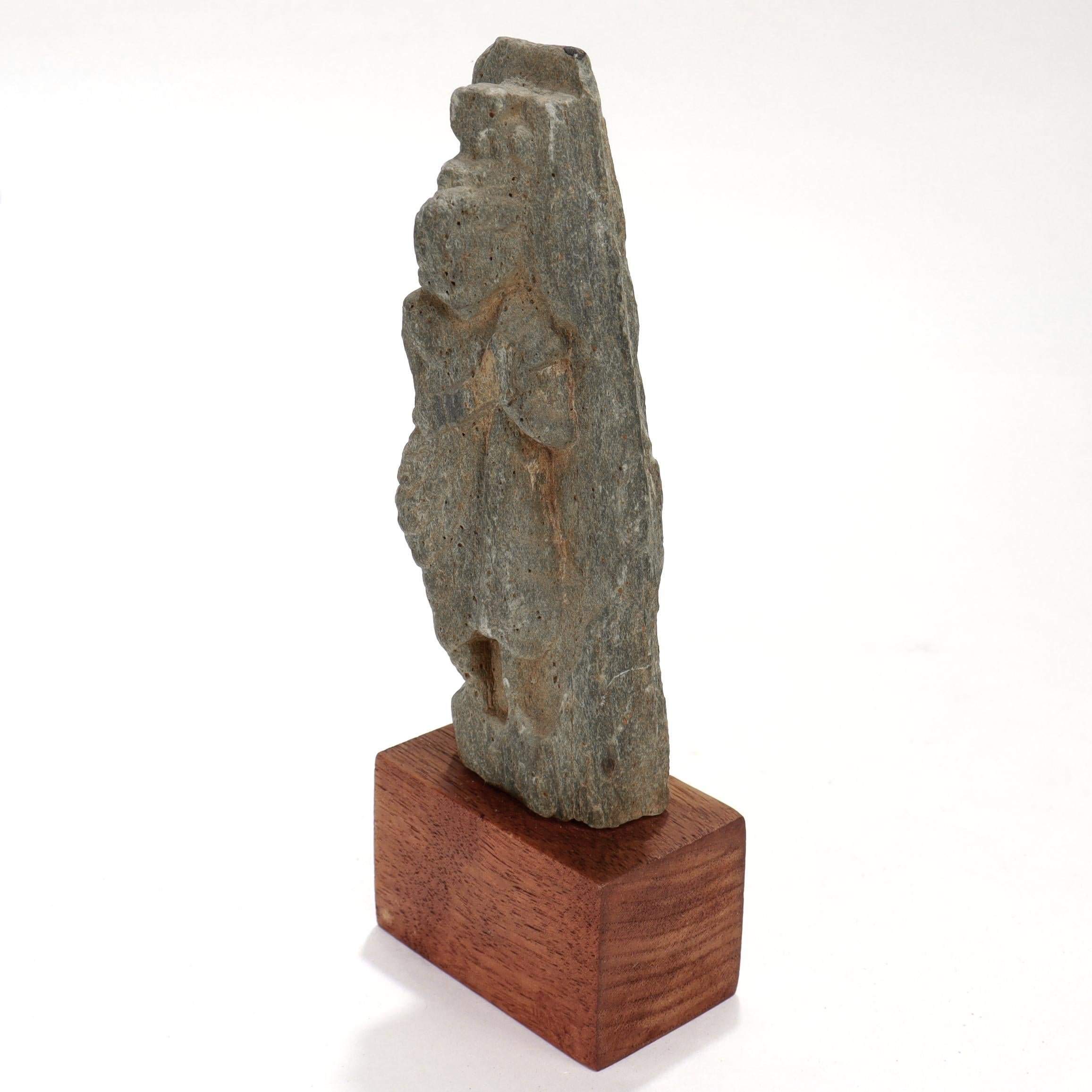 Ancient Ghandaran Green Schist Sculpture of the Buddha on a Wooden Plinth For Sale 2