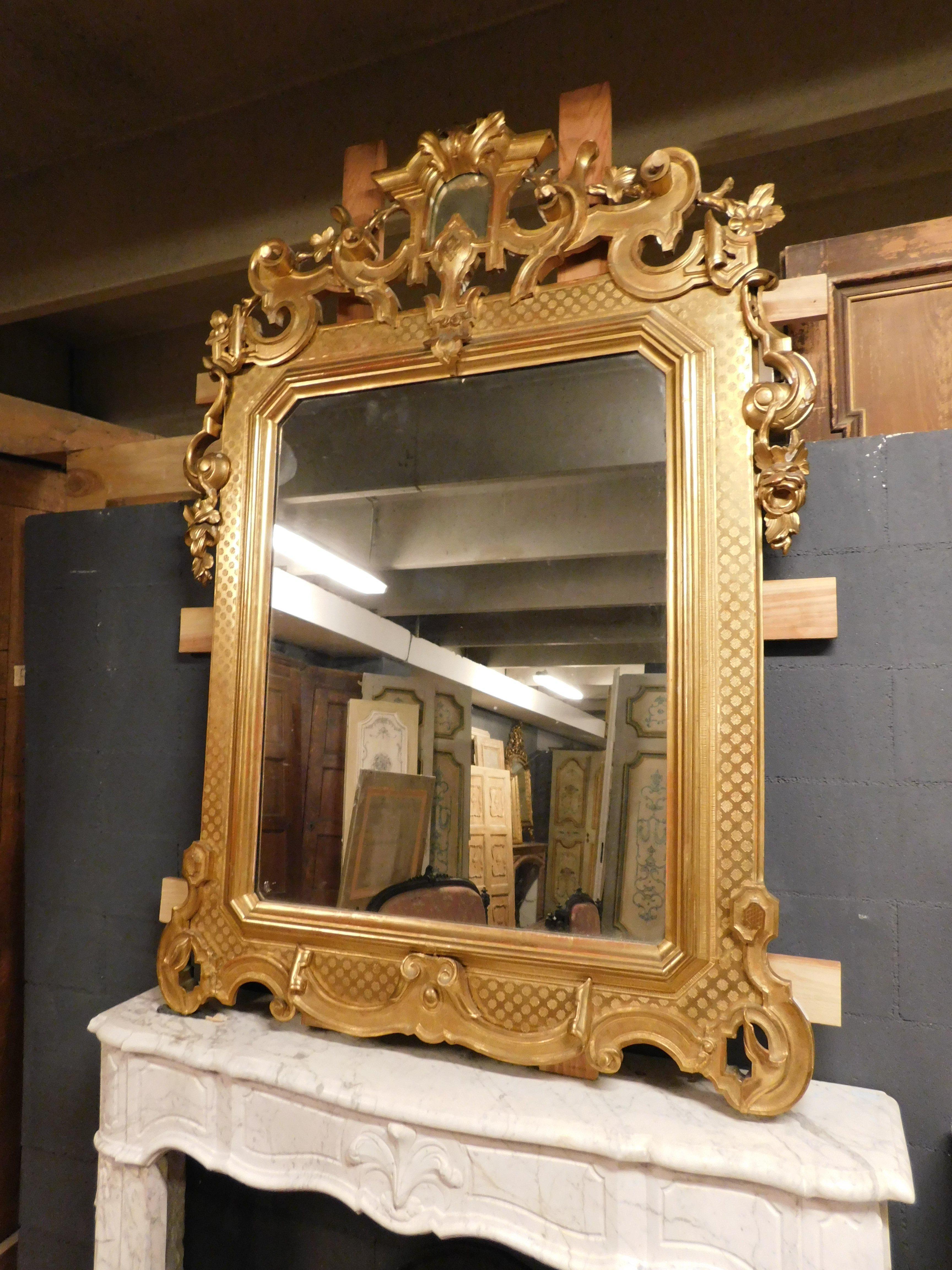 Italian Ancient Gilded and Richly Carved Mirror, 19th Century, Italy For Sale