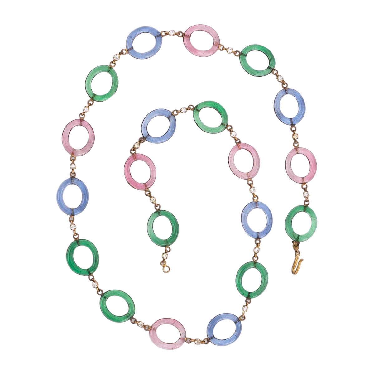 Ancient Gilded Metal Necklace in Glass Paste Rings