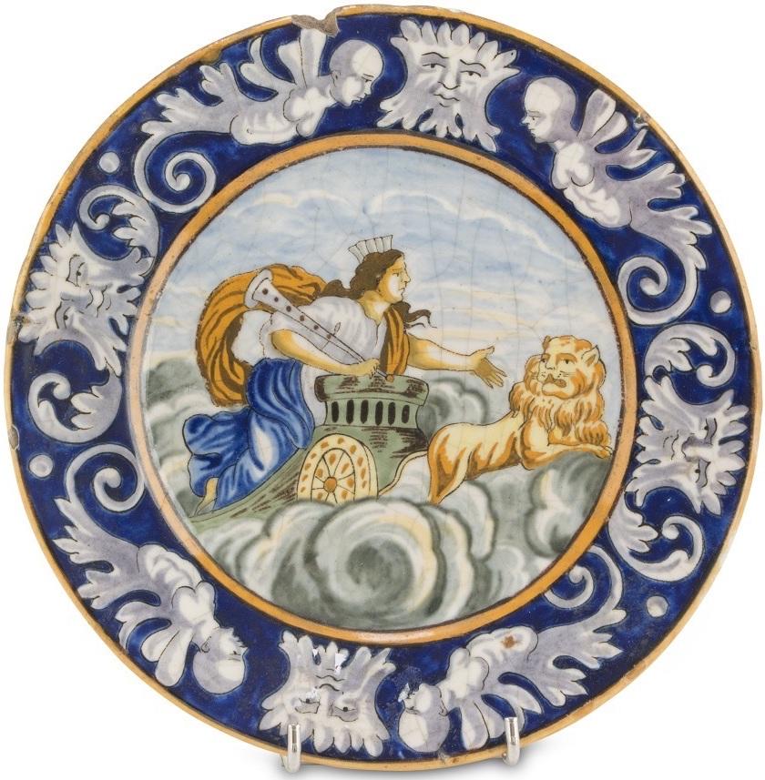 Giustiniani Majolica plate is an original artwork realized in the end of the 19th century. 

Realized by Manifattura Giustiniani, Neaples. Made in Italy. 

Ø cm. 21

Painted Majolica with grotesque brim.

Fair conditions: chips on the edge,