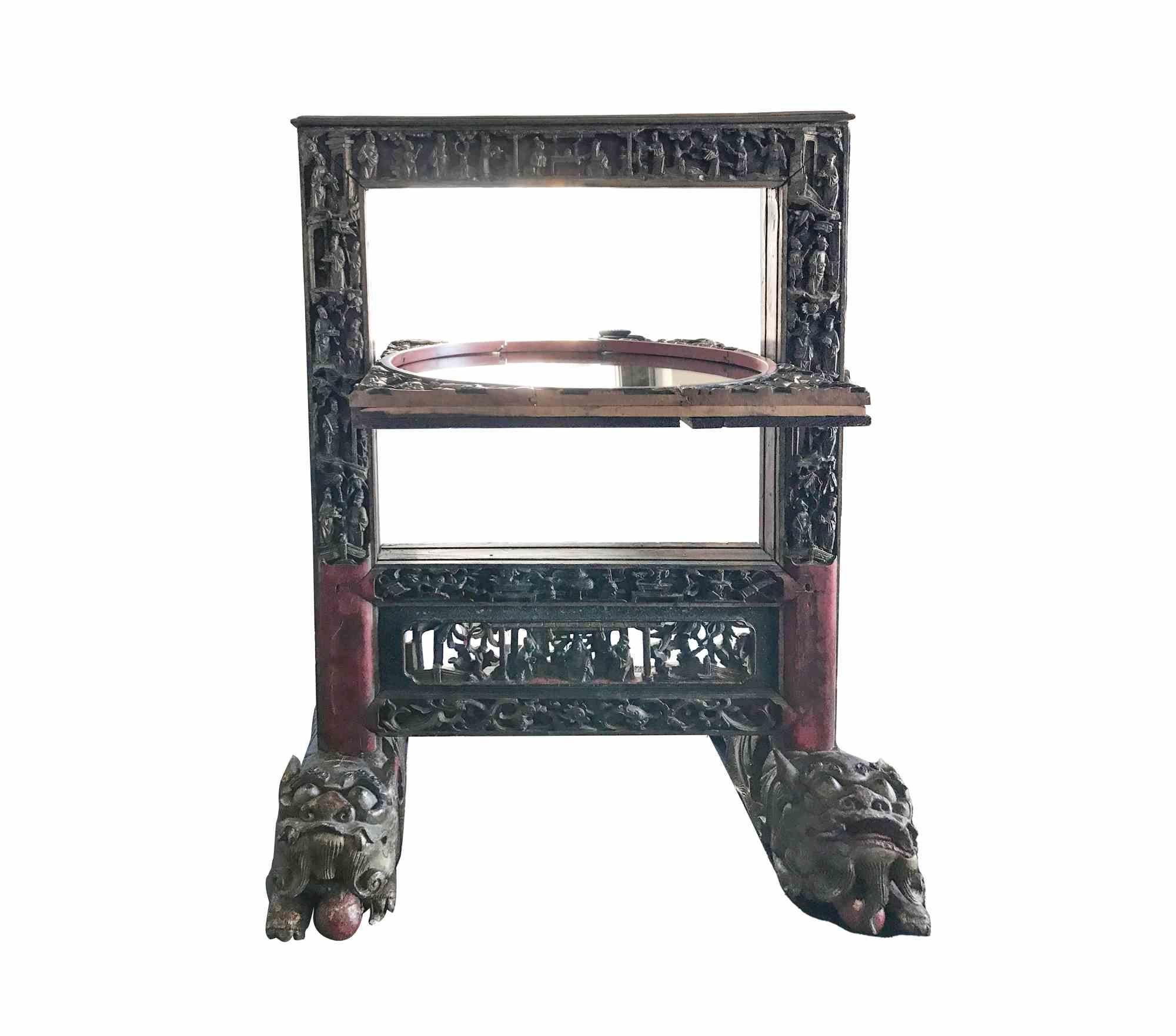 Laqué Ancien miroir lumineux sur pied, Chine, fin du 19ème siècle en vente