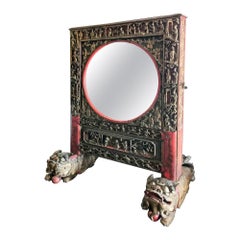 Ancien miroir lumineux sur pied, Chine, fin du 19ème siècle