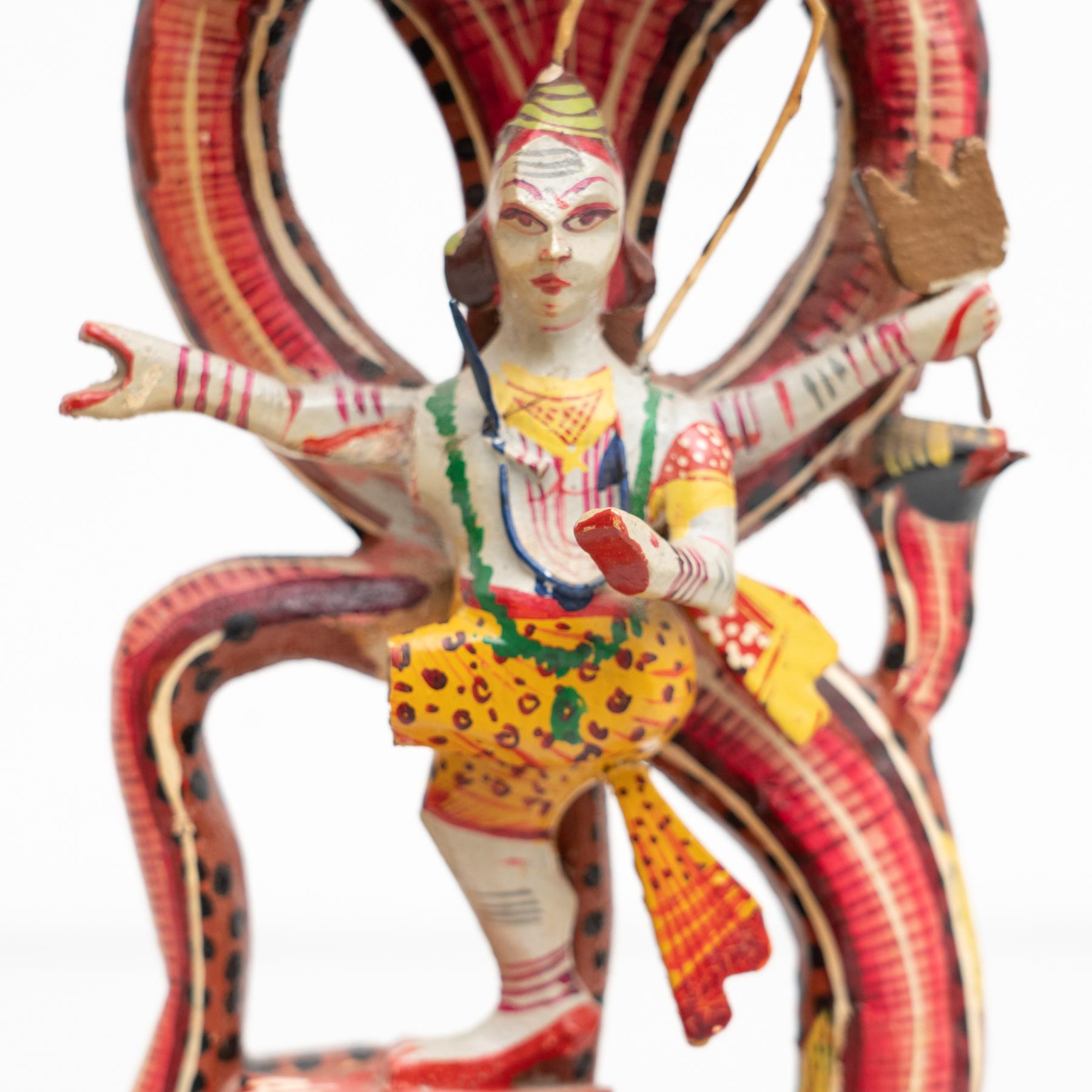 Ancient Goddess Hand-Painted Wooden Figure For Sale 4