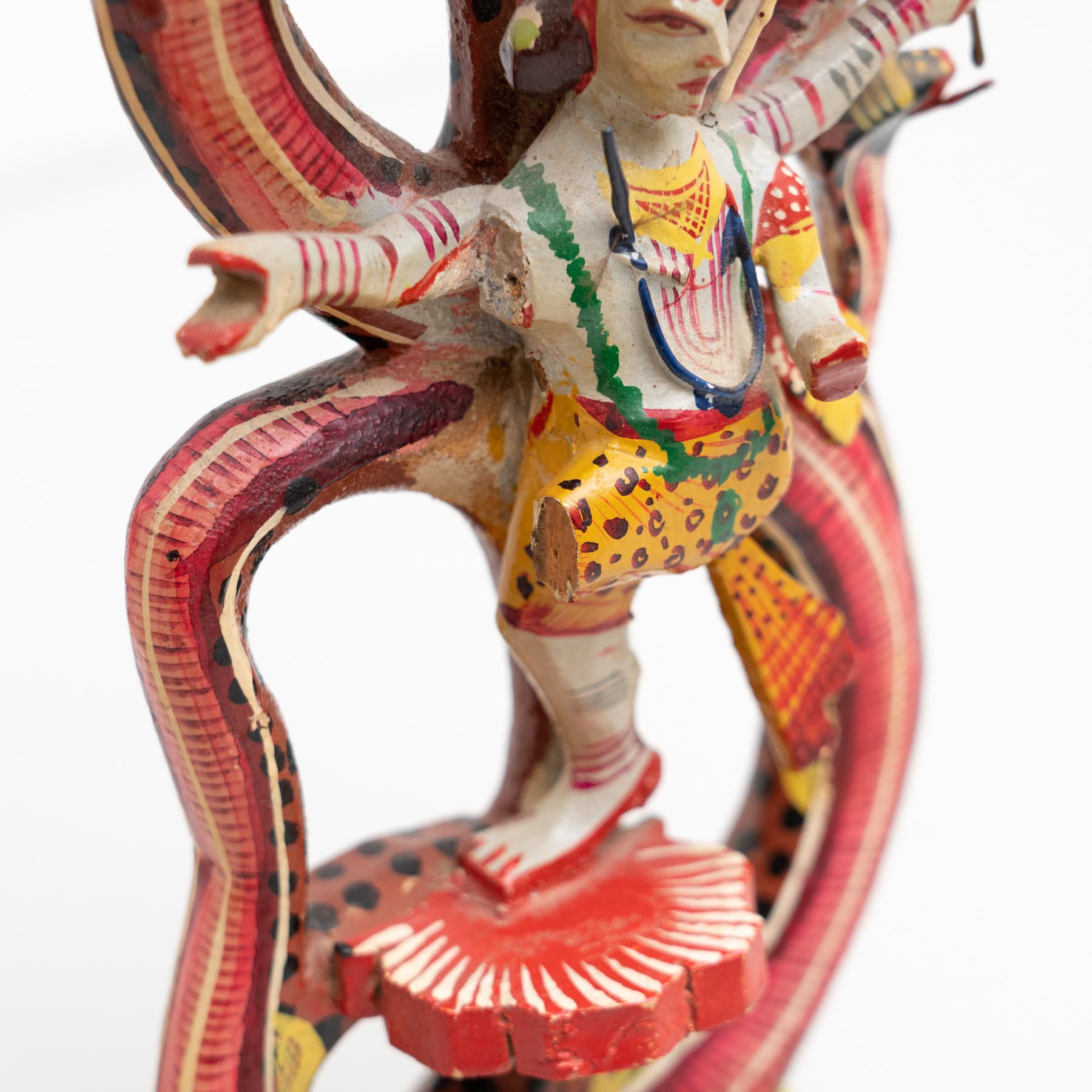 Ancient Goddess Hand-Painted Wooden Figure For Sale 6