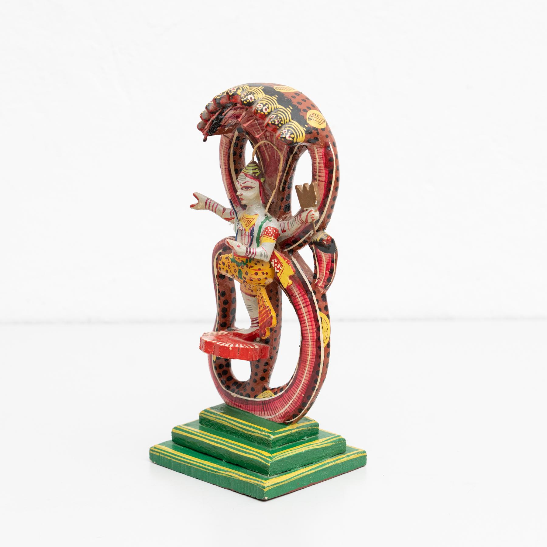 Ancient Goddess Hand-Painted Wooden Figure In Good Condition For Sale In Barcelona, Barcelona
