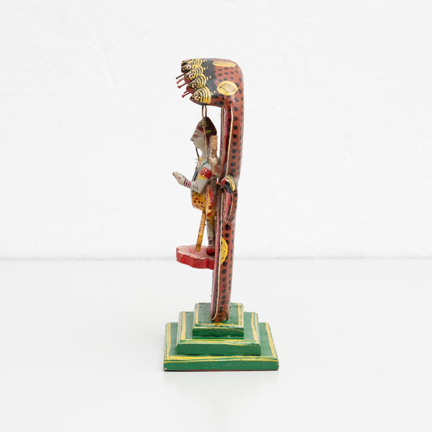 20th Century Ancient Goddess Hand-Painted Wooden Figure For Sale