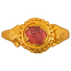 Ancient Gold Amethyst Engraved Scorpion Ring Early Javanese Intaglio Ring