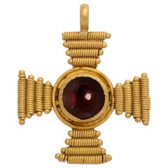 Antique Ancient Gold Byzantine and Garnet Cross