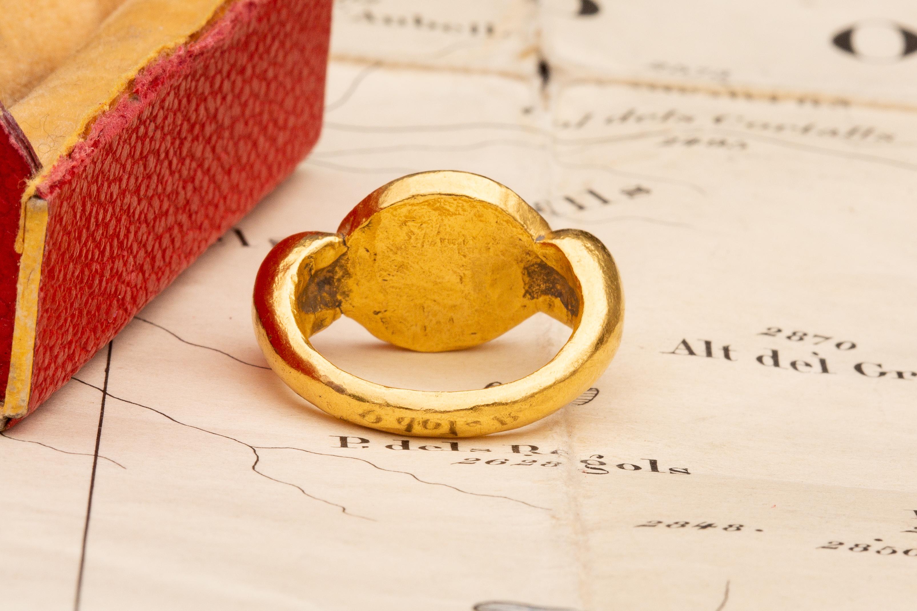 Men's Ancient Gold Javanese Ring 9th-10th Century Fish and Lotus Flower