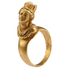Antique Ancient Gold Roman Ring with Bust of Tyche 'circa late 1st - 2nd century CE'