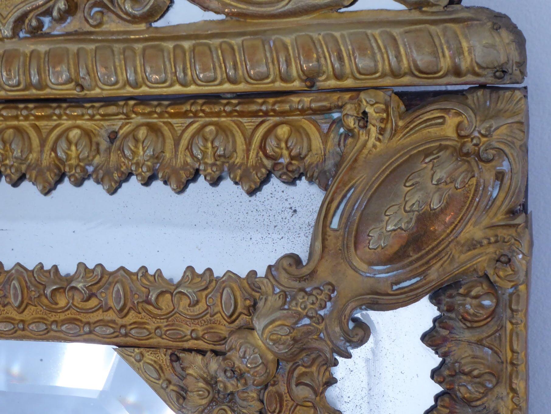 French Ancient Golden Brass Mirror