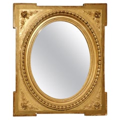 Ancient Golden Mirror with Flowers, Central Oval, 19th Century, Italy