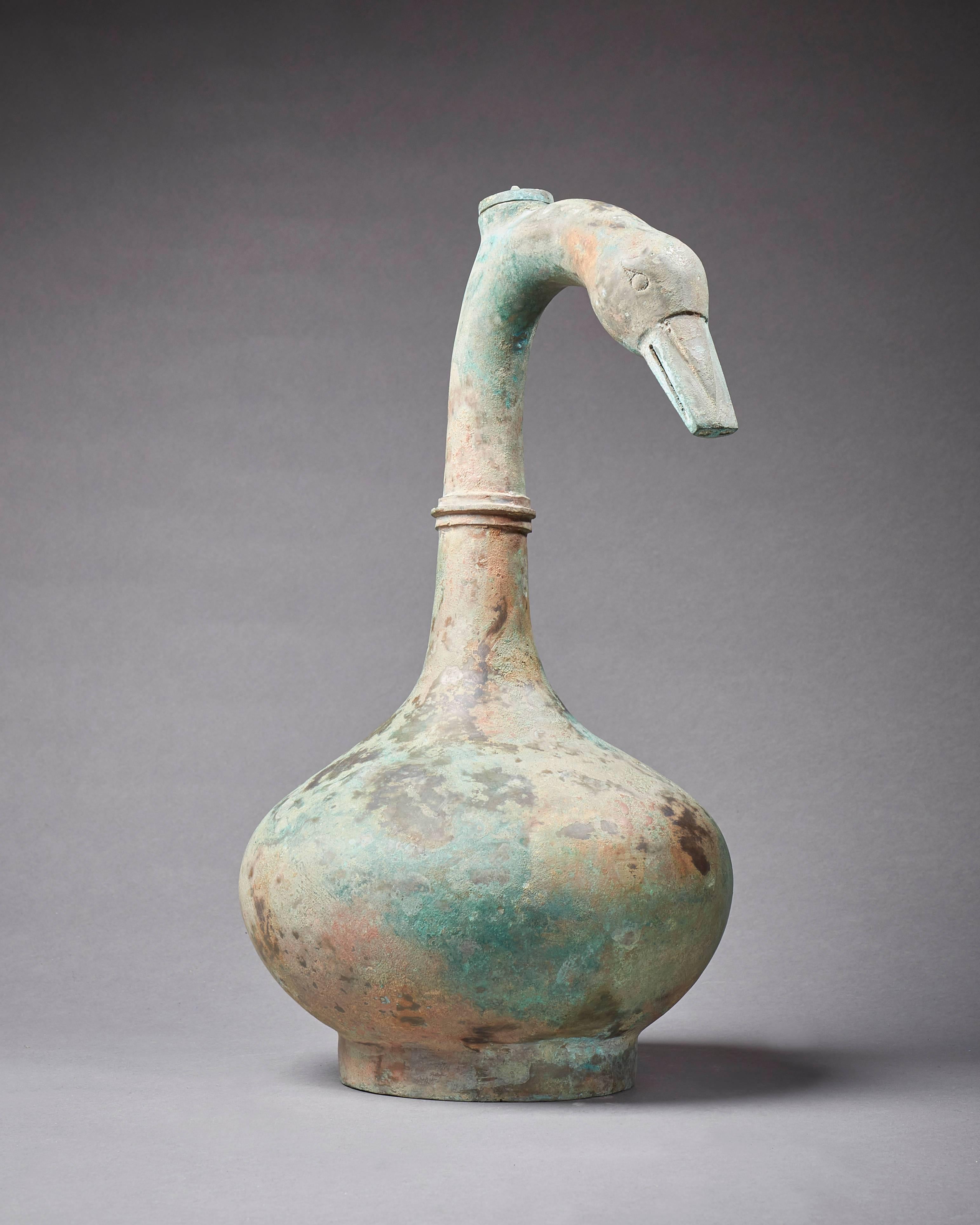 Cast Ancient Goose-Neck Vessel, China, Han Dynasty For Sale