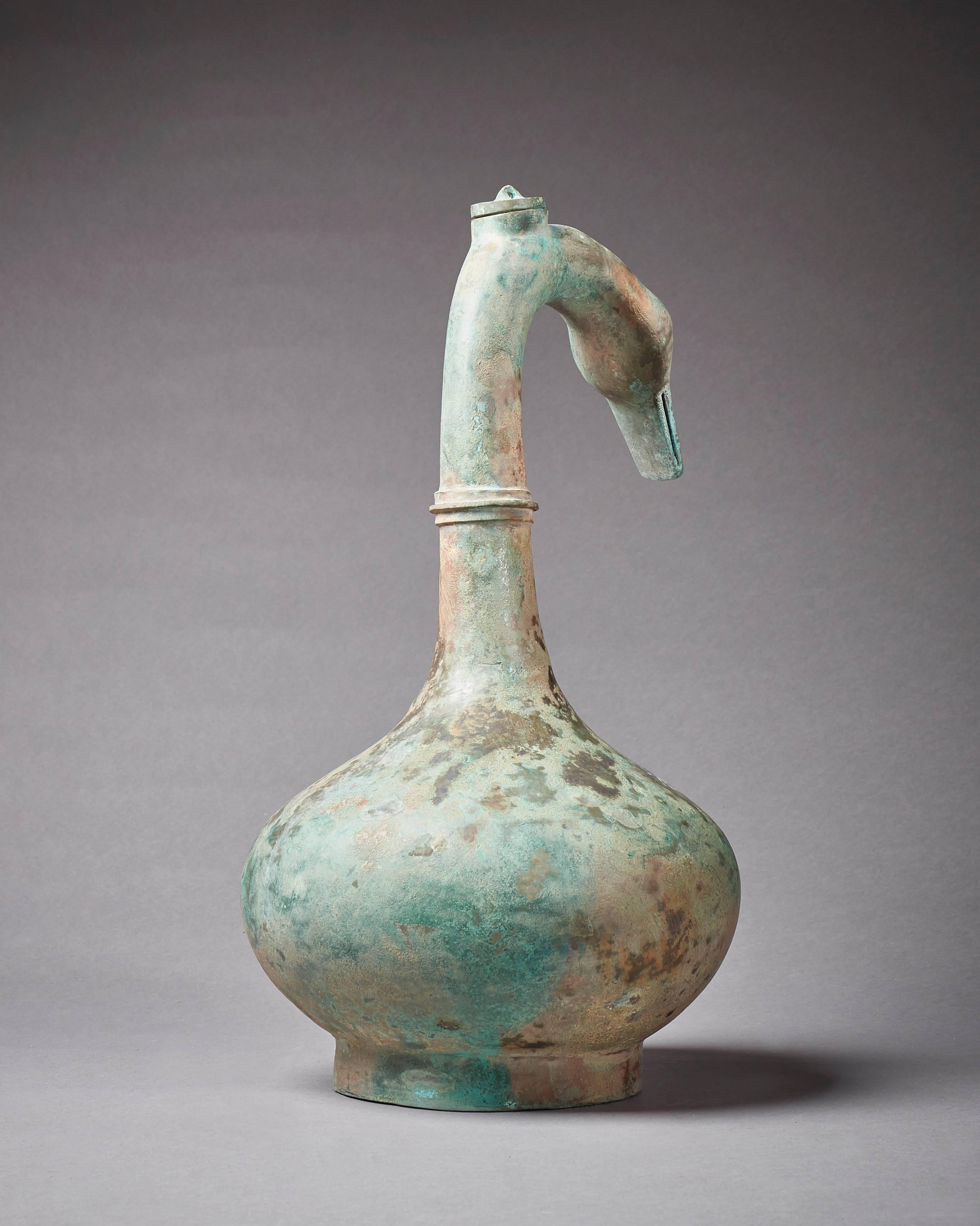 Ancient Goose-Neck Vessel, China, Han Dynasty In Distressed Condition For Sale In London, GB