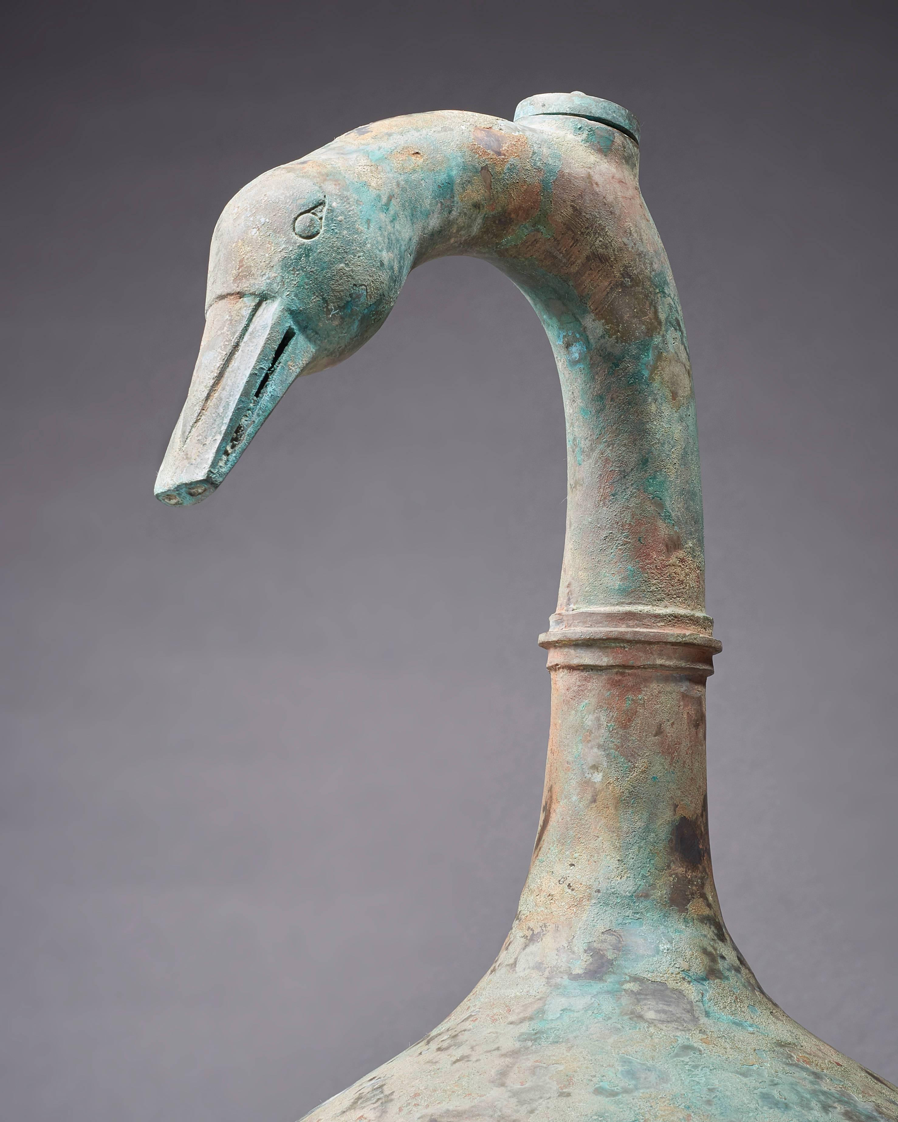 18th Century and Earlier Ancient Goose-Neck Vessel, China, Han Dynasty For Sale