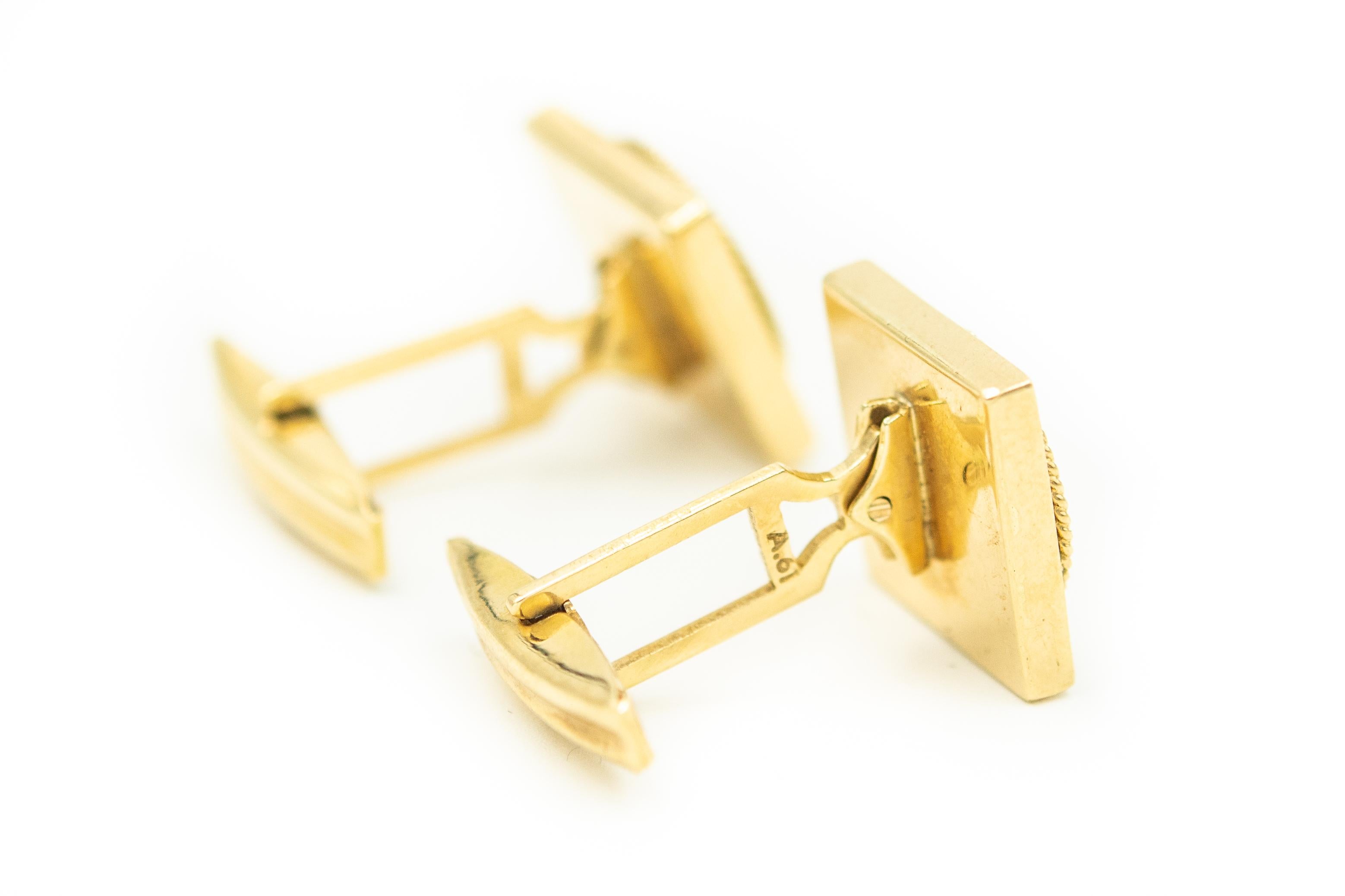 Women's or Men's Ancient Grecian or Roman High Relief Profile Yellow Gold Square Cufflinks For Sale