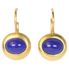 Ancient Greco Drop Earrings with Blue Lapis Stone in 22K Yellow Gold Handmade