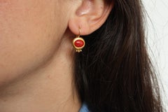 Ancient Greco Drop Earrings with Coral in 22K Yellow Gold by Bracken Jewelers