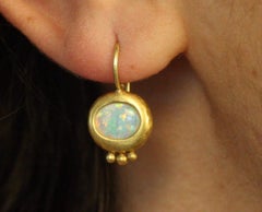 Ancient Greco Drop Earrings with Opal Stones in 22K Yellow Gold Handmade