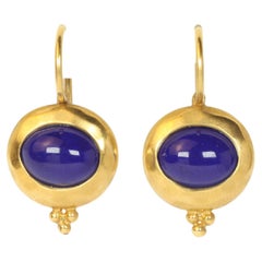 Ancient Greco Drop Earrings with Oval Cabochon Lapis Lazuli in 22K Yellow Gold