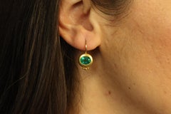 Emerald Bezel Drop Earrings in 22K Yellow Gold