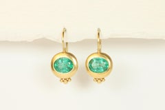 Ancient Greco Drop Earrings with Oval Emeralds in 22K Yellow Gold by Bracken