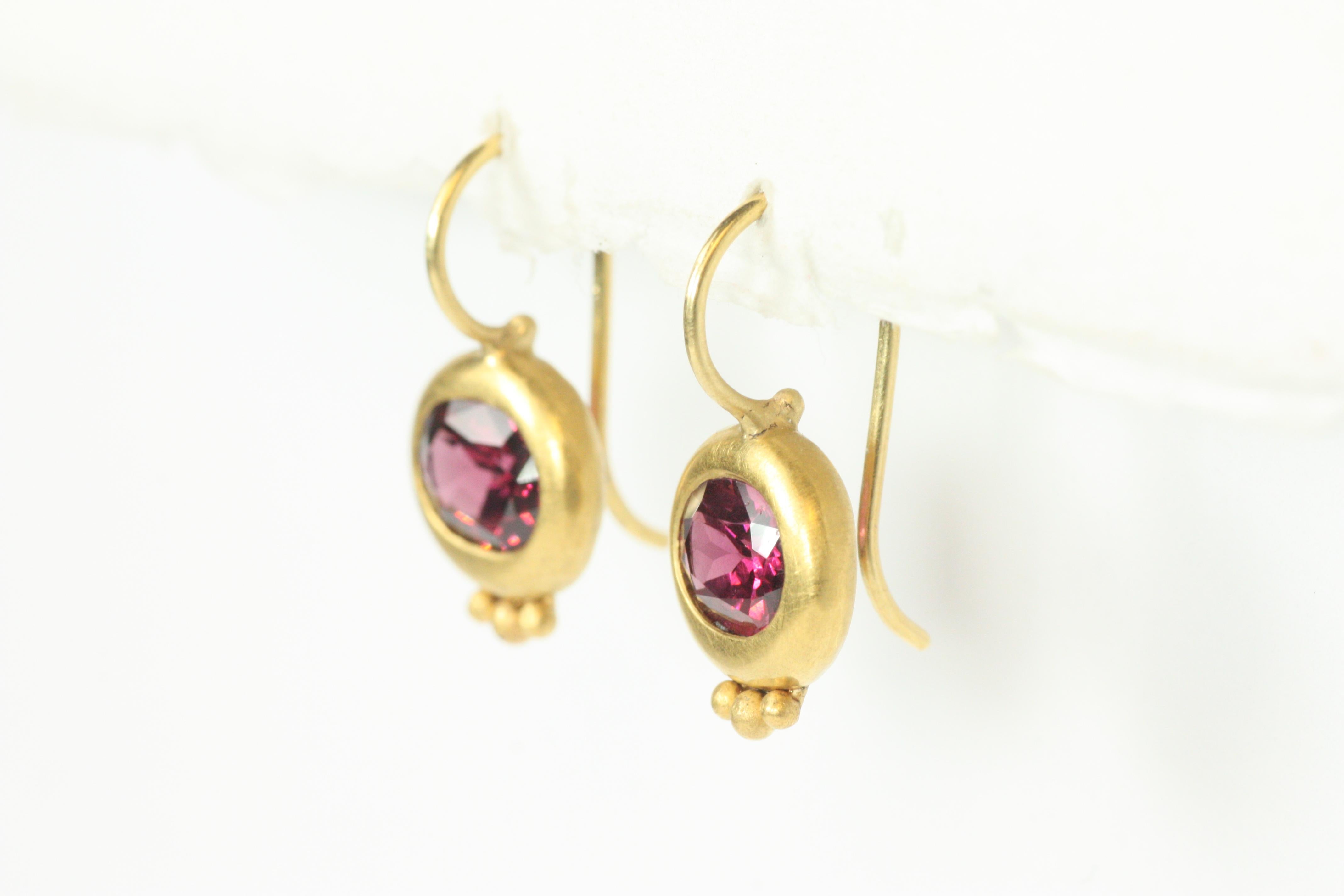 Women's Ancient Greco Drop Earrings with Oval Garnets in 22K Yellow Gold by Bracken For Sale